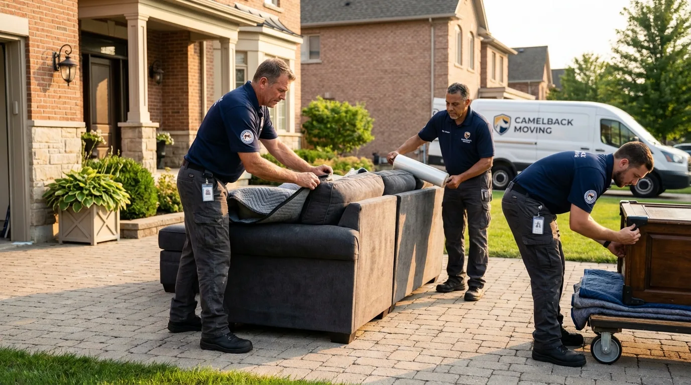Large estate moving crew wrapping furniture in Aurora, OH